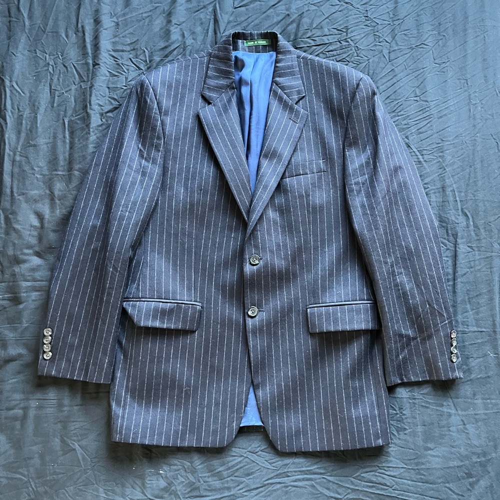 Ralph Lauren Blazer Mens Size 40R Deep Navy Pinstripe Wool Cashmere Sport Coat